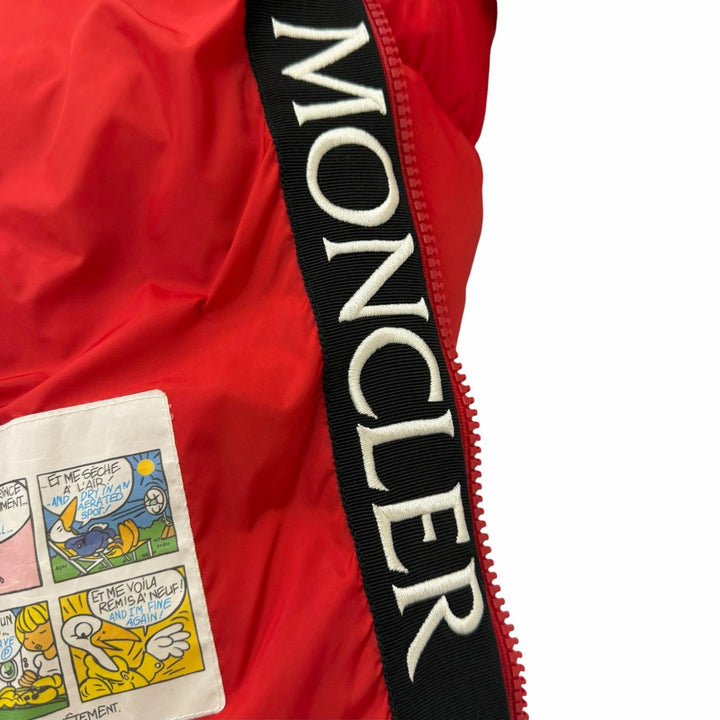 美品□MONCLER モンクレール MONTCLAR GIUBBOTTO フードロゴ刺繍 エンブロイダリー ダウンジャケット レッド 2 ブルガリア製 正規品