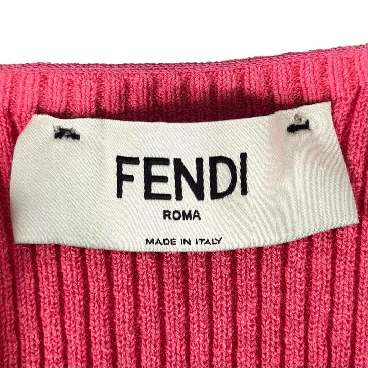 未使用品▲FENDI フェンディ 2022年製 FZC963 コットン FFロゴ スリット リブニット カーディガン ピンク 40 イタリア製 正規品 レディース