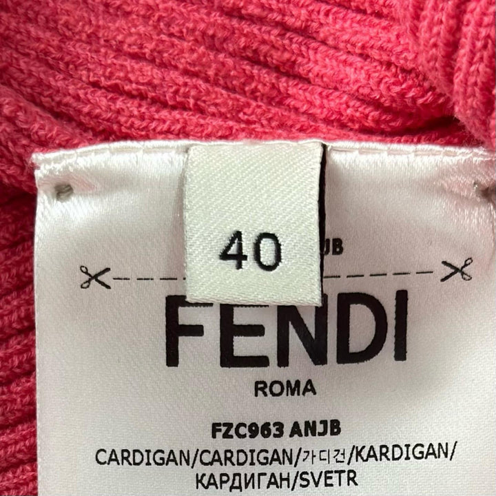 未使用品▲FENDI フェンディ 2022年製 FZC963 コットン FFロゴ スリット リブニット カーディガン ピンク 40 イタリア製 正規品 レディース