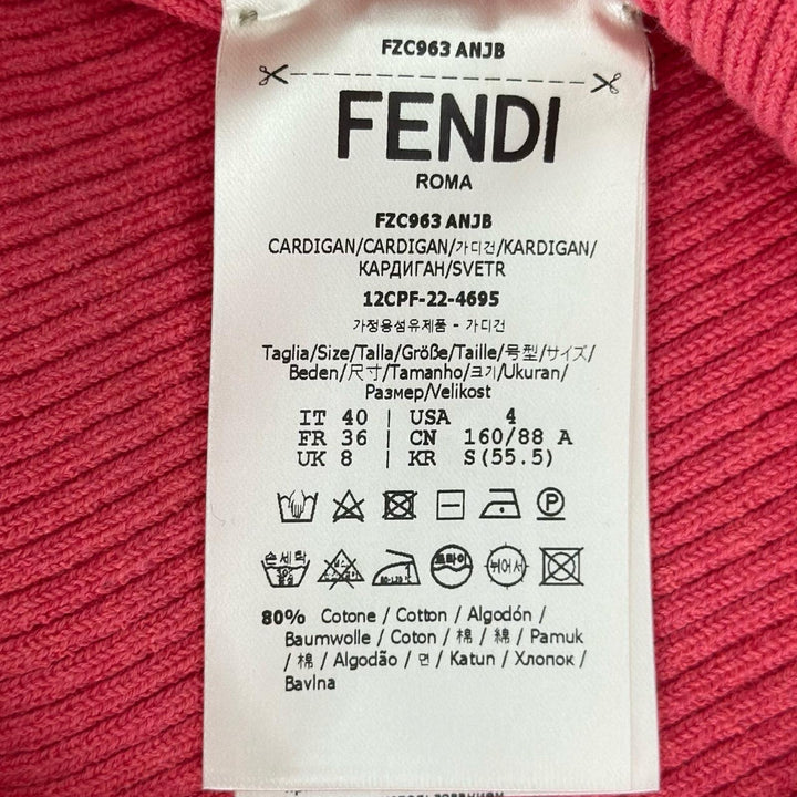 未使用品▲FENDI フェンディ 2022年製 FZC963 コットン FFロゴ スリット リブニット カーディガン ピンク 40 イタリア製 正規品 レディース