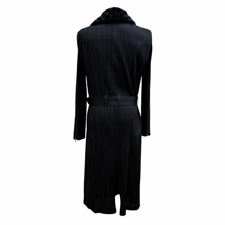 美品★PLEATS PLEASE プリーツプリーズ イッセイミヤケ PP33-JA442 ベルト付 襟元エコファー ジップアップ コート ブラック 3 正規品