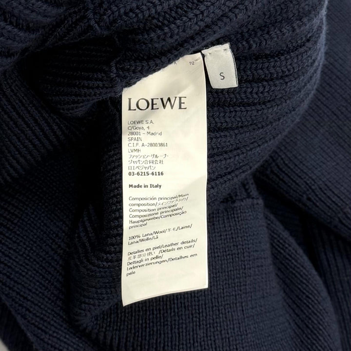 未使用品★LOEWE ロエベ S540Y14KFK ウール100％ アナグラムレザーパッチ付 クルーネック 長袖 ニット ネイビー S イタリア製 正規品