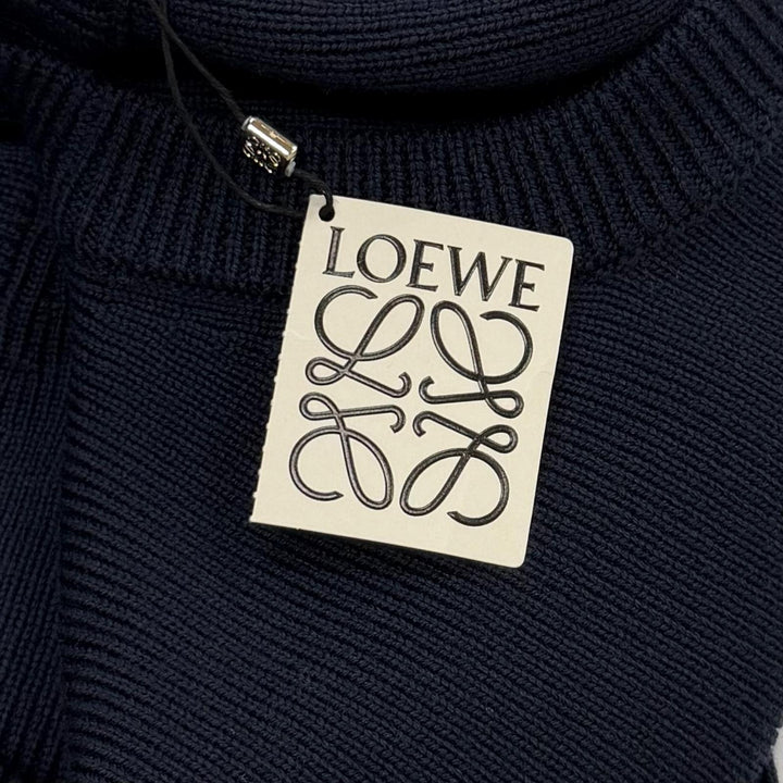 未使用品★LOEWE ロエベ S540Y14KFK ウール100％ アナグラムレザーパッチ付 クルーネック 長袖 ニット ネイビー S イタリア製 正規品