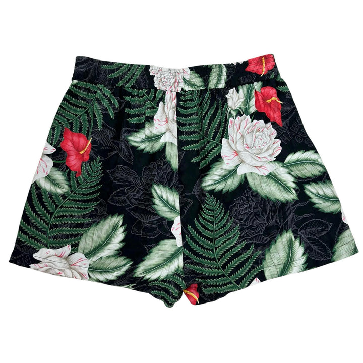 美品▲GUCCI グッチ 619508 シルク100% ロゴボタン ハワイアンプリント ショート パンツ グリーン 38 イタリア製 正規品 レディース