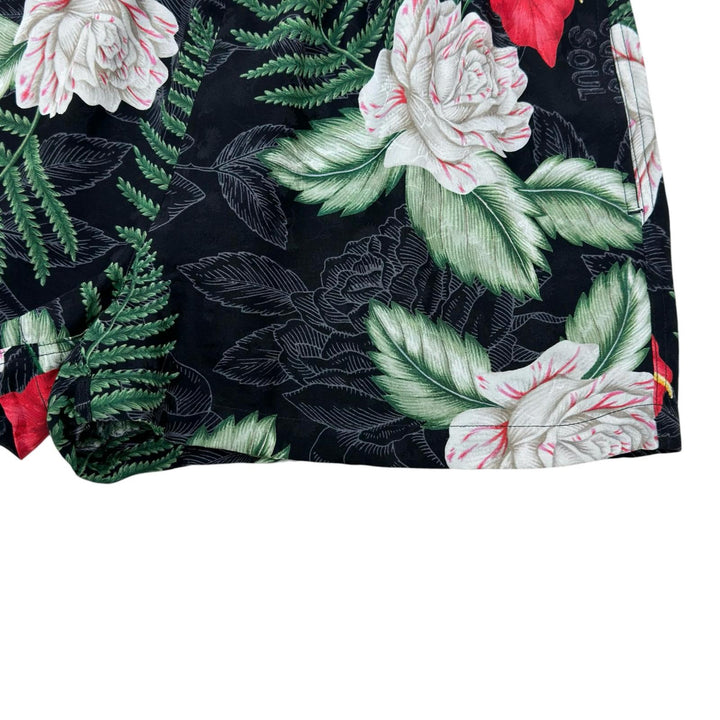 美品▲GUCCI グッチ 619508 シルク100% ロゴボタン ハワイアンプリント ショート パンツ グリーン 38 イタリア製 正規品 レディース