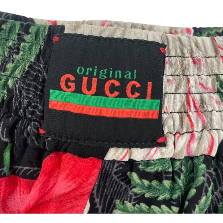 美品▲GUCCI グッチ 619508 シルク100% ロゴボタン ハワイアンプリント ショート パンツ グリーン 38 イタリア製 正規品 レディース