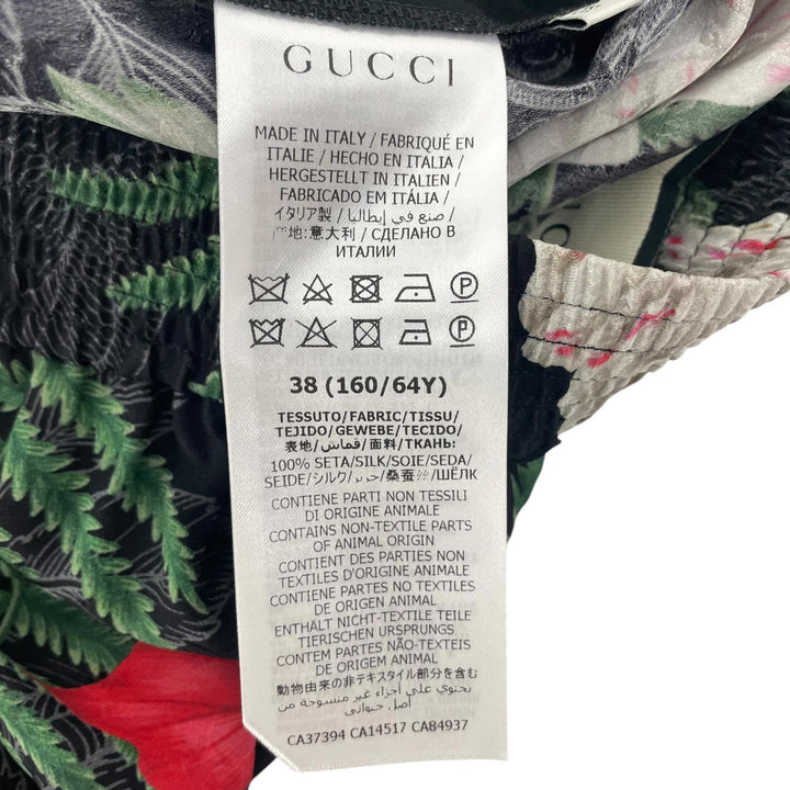 美品▲GUCCI グッチ 619508 シルク100% ロゴボタン ハワイアンプリント ショート パンツ グリーン 38 イタリア製 正規品 レディース