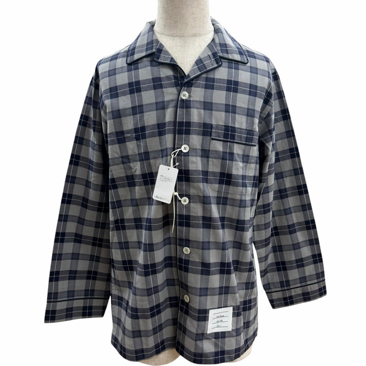 未使用品□THOM BROWNE トムブラウン MWL323A-F0003-035 タータンチェック パジャマシャツ ネイビー グレー 0 イタリア製 正規品 メンズ