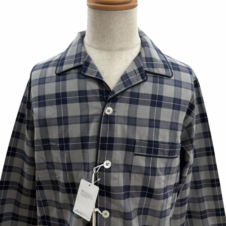未使用品□THOM BROWNE トムブラウン MWL323A-F0003-035 タータンチェック パジャマシャツ ネイビー グレー 0 イタリア製 正規品 メンズ