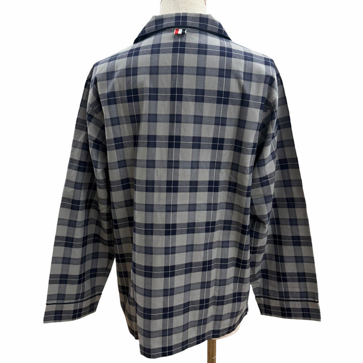 未使用品□THOM BROWNE トムブラウン MWL323A-F0003-035 タータンチェック パジャマシャツ ネイビー グレー 0 イタリア製 正規品 メンズ