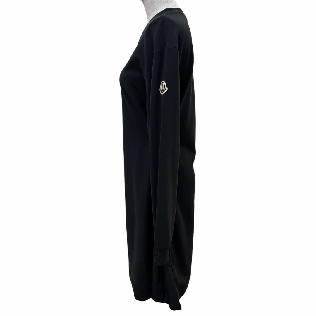 美品☆MONCLER モンクレール 2023年製 I20938I00012 VESTITO コットン ロゴワッペン付 長袖 ワンピース ブラック XS 正規品 レディース