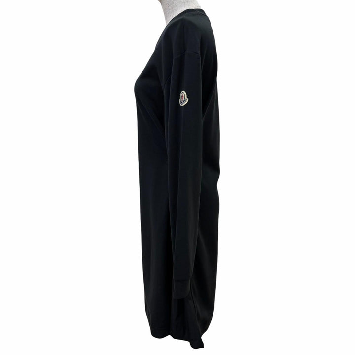 美品☆MONCLER モンクレール 2023年製 I20938I00012 VESTITO コットン ロゴワッペン付 長袖 ワンピース ブラック XS 正規品 レディース