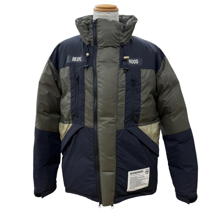 良品▼NEIGHBORHOOD ネイバーフッド TEAM.DOWN/N-JKT ワッペン付き ダブルジップアップ ダウンジャケット カーキ M 正規品 メンズ