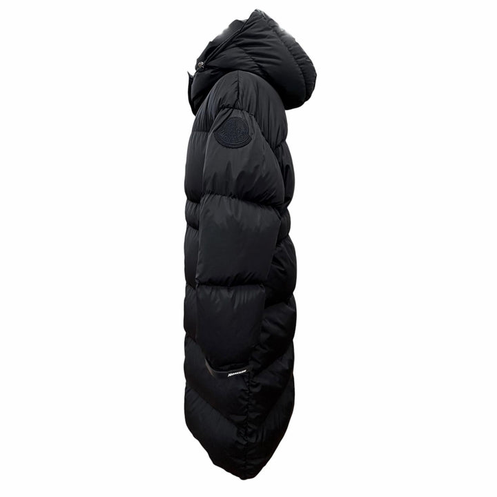 美品△MONCLER モンクレール 20-21AW F20931D52800 TIAM ロゴワッペン フード付き ロング ダウンコート ブラック 0 正規品 レディース
