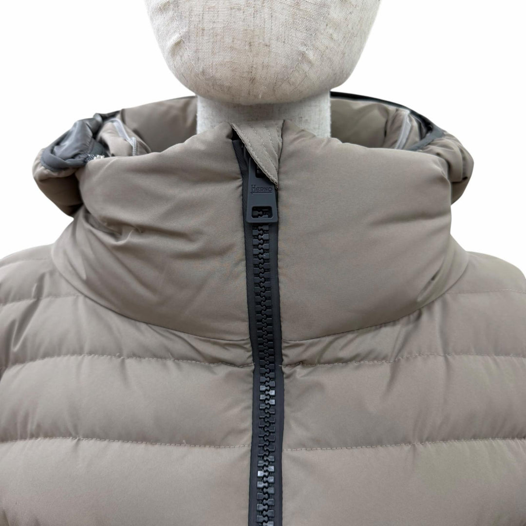 美品☆Herno ヘルノ 2023年製 PI079DL ラミナー GORE-TEX フード付 ZIP UP ダウンジャケット ダウンコート ベージュ系 46 正規品