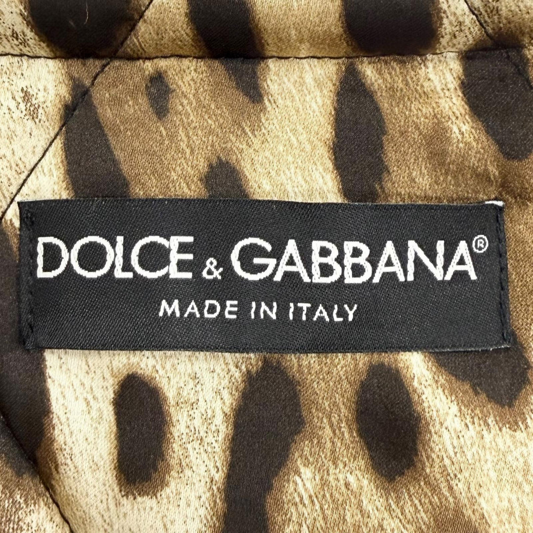 極美品△DOLCE&amp;GABBANA ドルチェ＆ガッバーナ F0D1BT フローラルプリント 裏地レオパード柄 ノーカラー キルティングコート 40 正規品