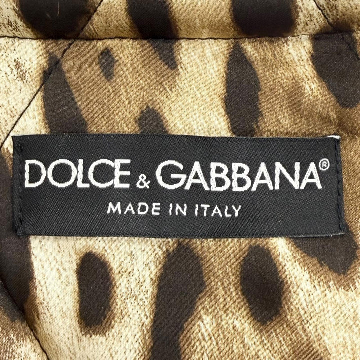 極美品△DOLCE&amp;GABBANA ドルチェ＆ガッバーナ F0D1BT フローラルプリント 裏地レオパード柄 ノーカラー キルティングコート 40 正規品