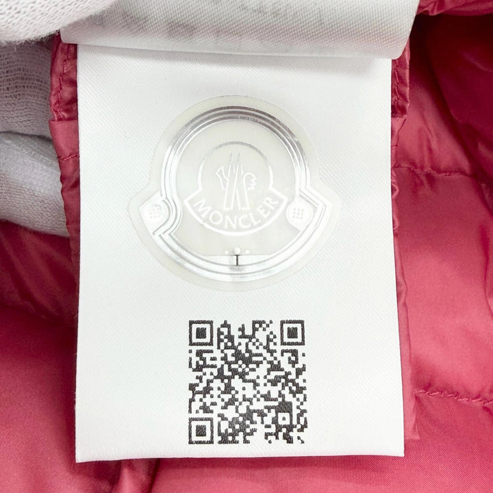 美品△MONCLER モンクレール 2021年製 H10931A00062 GLYCO ロゴワッペン フード付き ZIP UP ダウンベスト ピンク 1 正規品 レディース