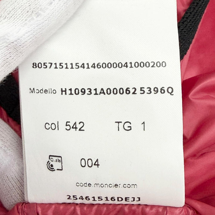 美品△MONCLER モンクレール 2021年製 H10931A00062 GLYCO ロゴワッペン フード付き ZIP UP ダウンベスト ピンク 1 正規品 レディース