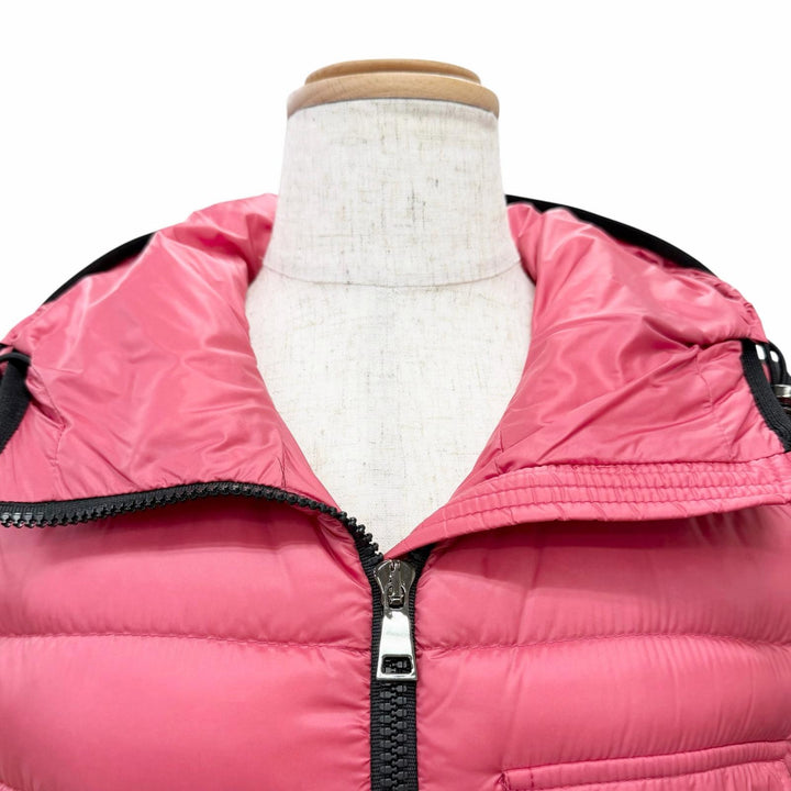 美品△MONCLER モンクレール 2021年製 H10931A00062 GLYCO ロゴワッペン フード付き ZIP UP ダウンベスト ピンク 1 正規品 レディース