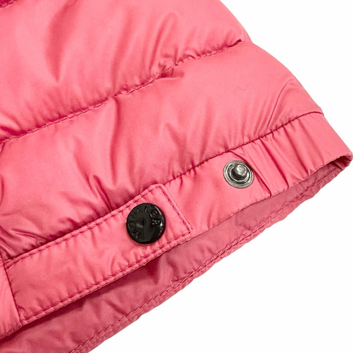 美品△MONCLER モンクレール 2021年製 H10931A00062 GLYCO ロゴワッペン フード付き ZIP UP ダウンベスト ピンク 1 正規品 レディース