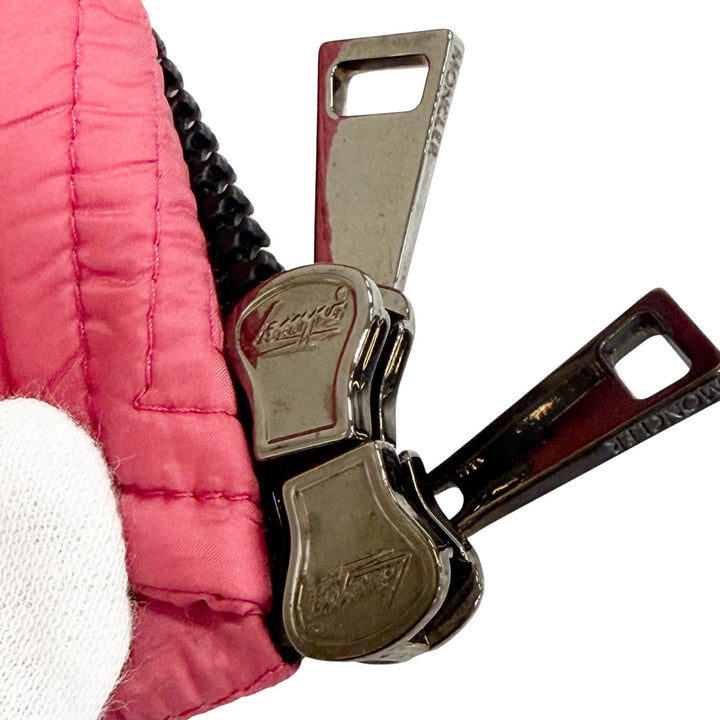 美品△MONCLER モンクレール 2021年製 H10931A00062 GLYCO ロゴワッペン フード付き ZIP UP ダウンベスト ピンク 1 正規品 レディース
