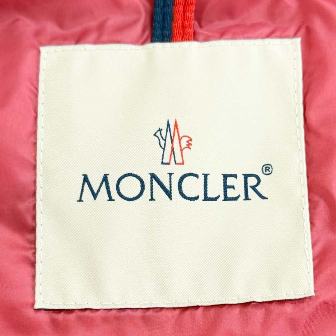 美品△MONCLER モンクレール 2021年製 H10931A00062 GLYCO ロゴワッペン フード付き ZIP UP ダウンベスト ピンク 1 正規品 レディース