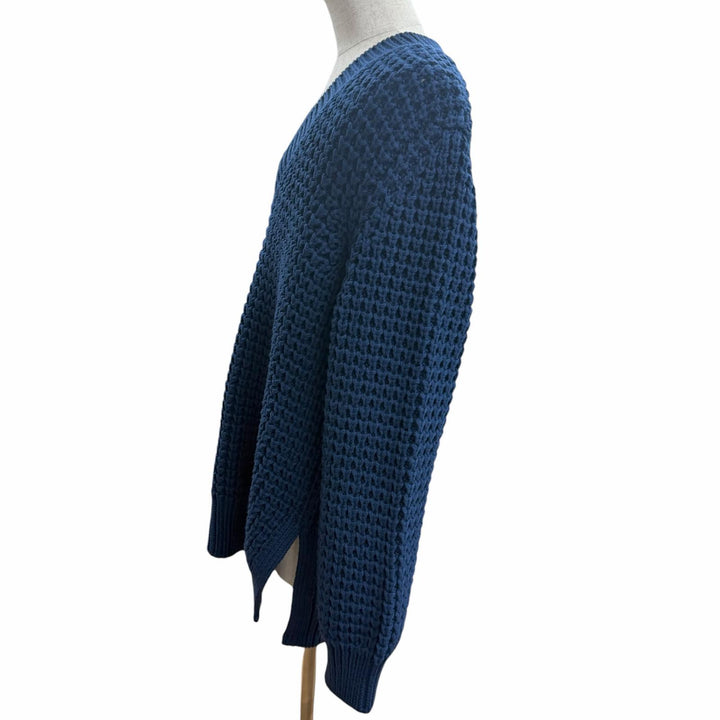 美品□LOUIS VUITTON ルイヴィトン ウール 牛革 ワッフル編み スリット ガストンV レザーパッチ Vネックニット XL イタリア製 正規品
