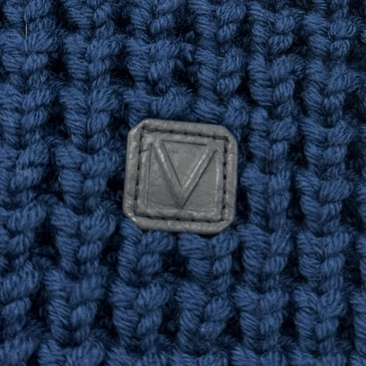 美品□LOUIS VUITTON ルイヴィトン ウール 牛革 ワッフル編み スリット ガストンV レザーパッチ Vネックニット XL イタリア製 正規品