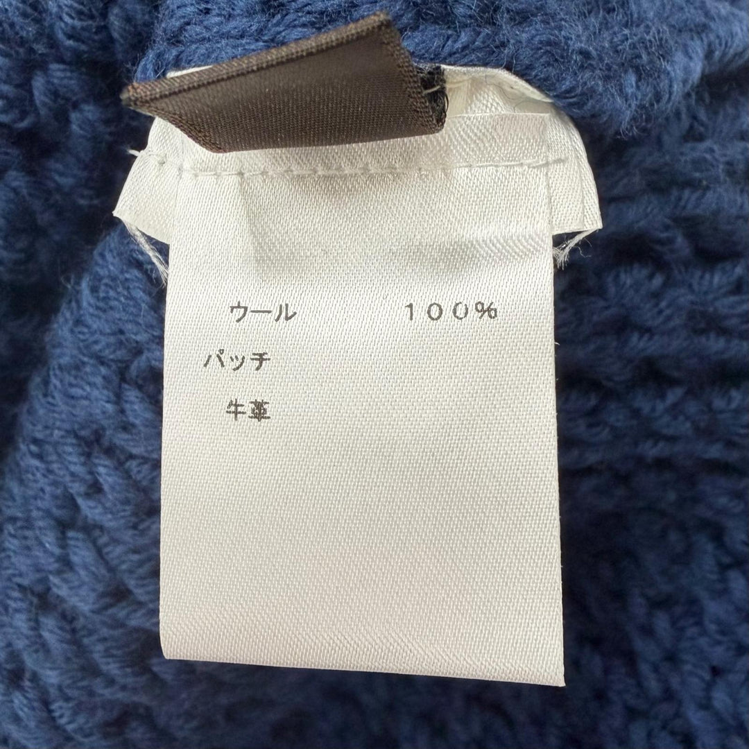 美品□LOUIS VUITTON ルイヴィトン ウール 牛革 ワッフル編み スリット ガストンV レザーパッチ Vネックニット XL イタリア製 正規品
