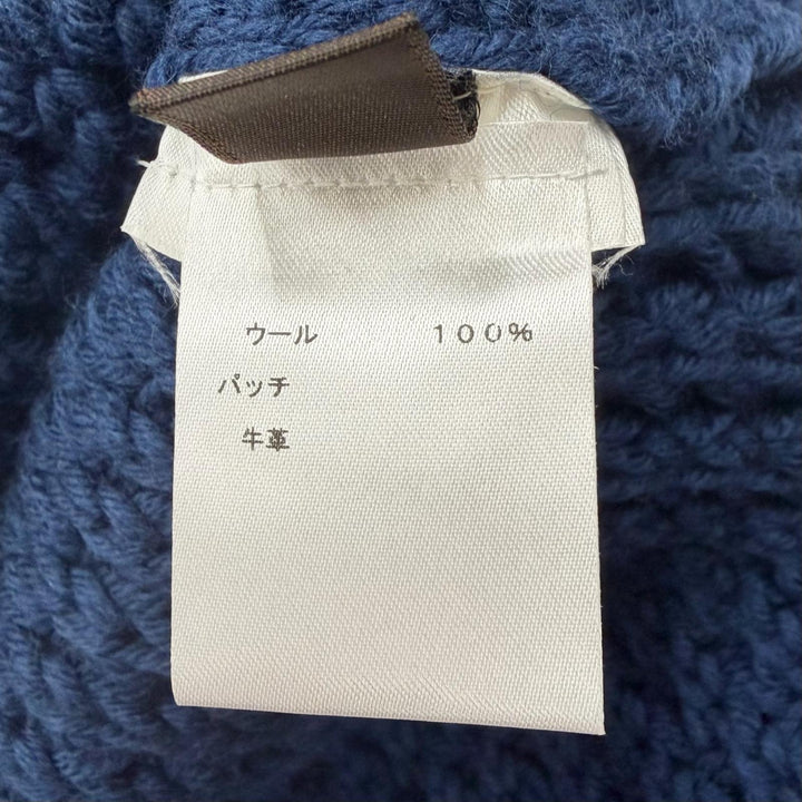 美品□LOUIS VUITTON ルイヴィトン ウール 牛革 ワッフル編み スリット ガストンV レザーパッチ Vネックニット XL イタリア製 正規品