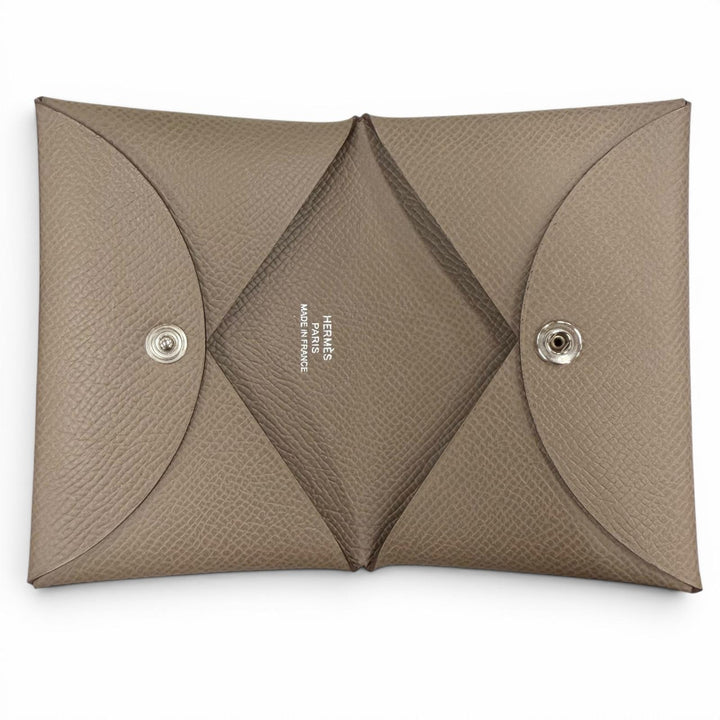 未使用品◇HERMES エルメス カルヴィ ヴォーエプソン エトゥープ シルバー金具 カードケース 名刺入れ W刻印 フランス製 レディース 箱付