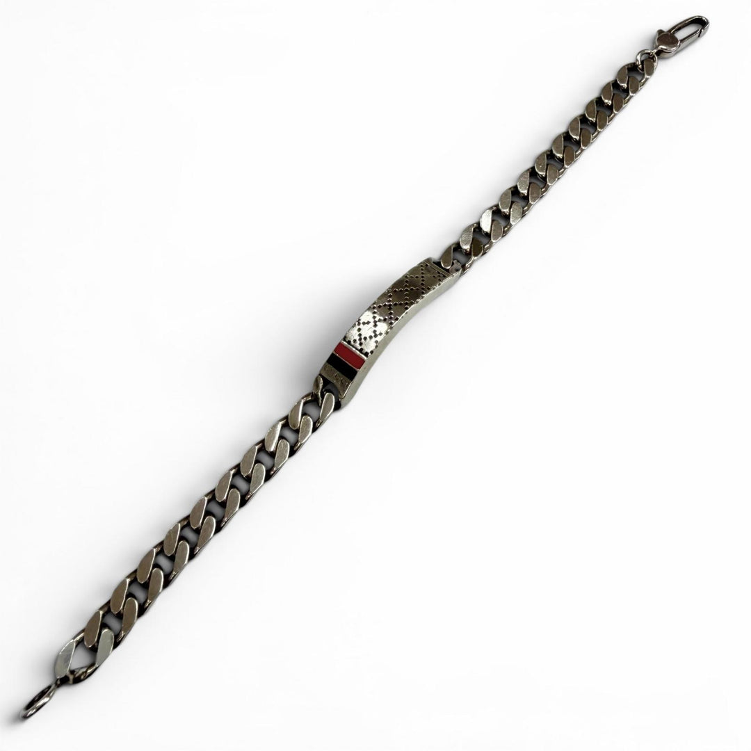 良品□GUCCI グッチ 295676 AG925 ディアマンテ ウェブストライプ チェーンブレスレット アクセサリー シルバー 18 イタリア製 18.89g