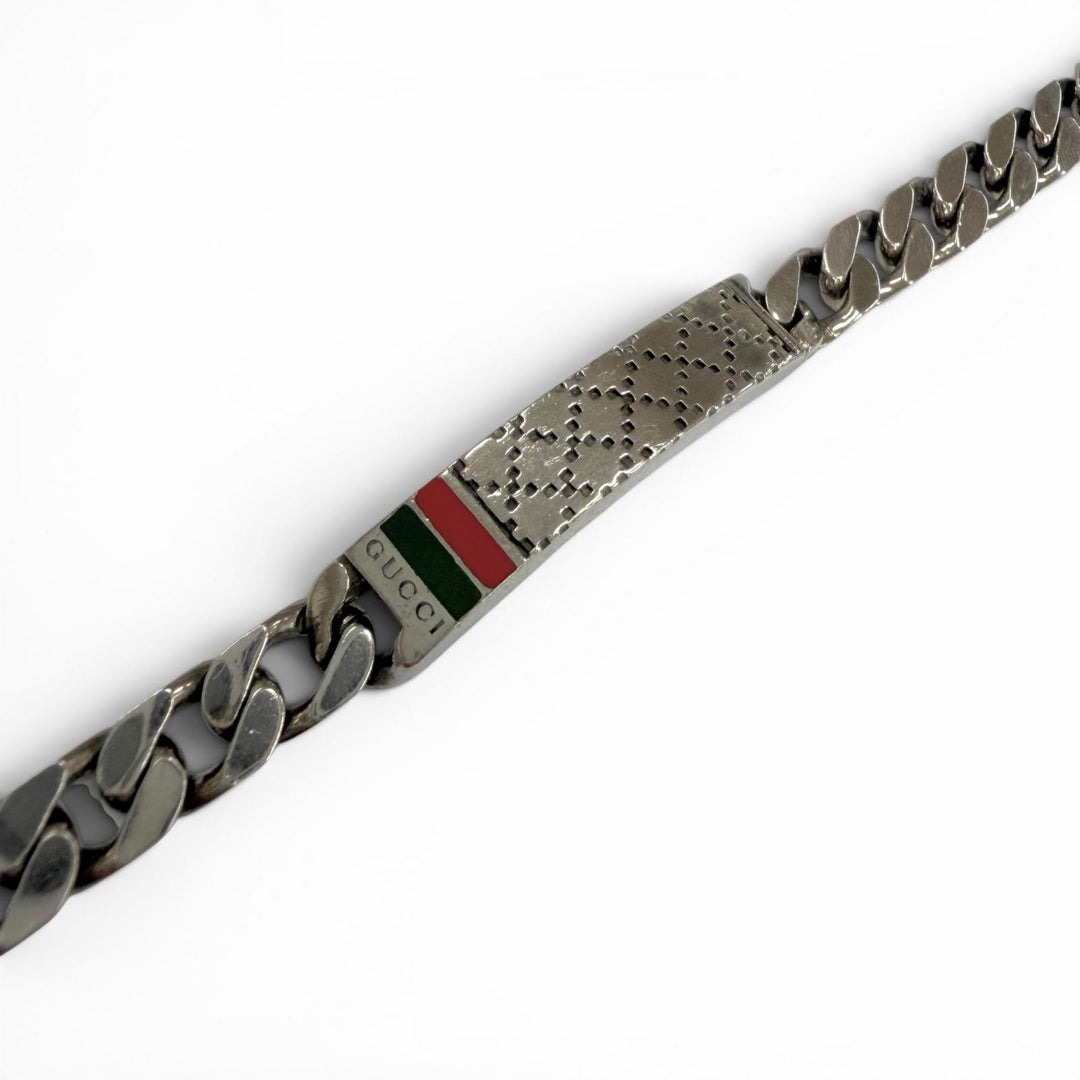 良品□GUCCI グッチ 295676 AG925 ディアマンテ ウェブストライプ チェーンブレスレット アクセサリー シルバー 18 イタリア製 18.89g
