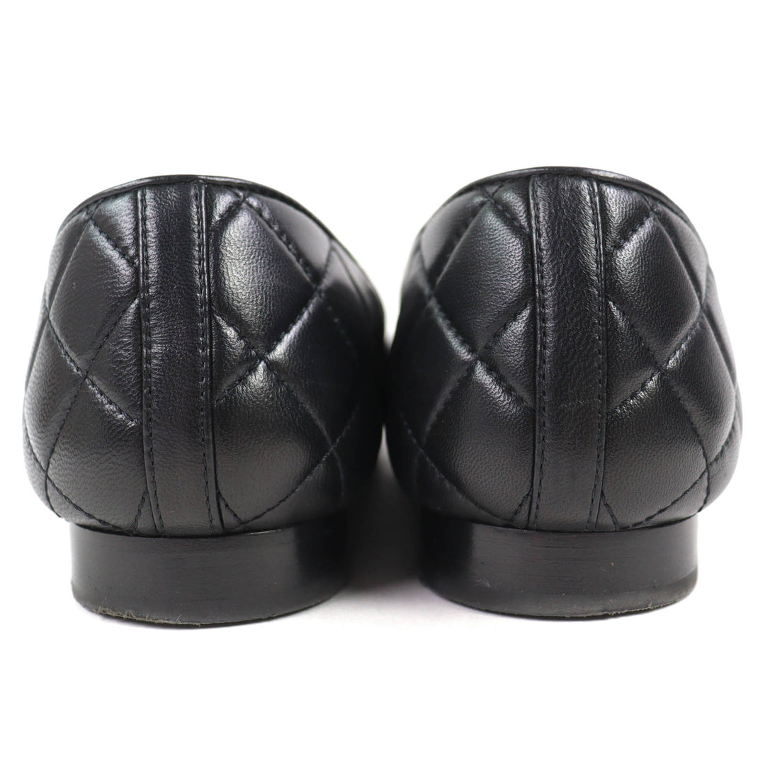 美品△CHANEL シャネル 23A G45047 バレリーナ ココマーク マトラッセ レザー フラットシューズ パンプス 黒 38 レディース 箱袋付き