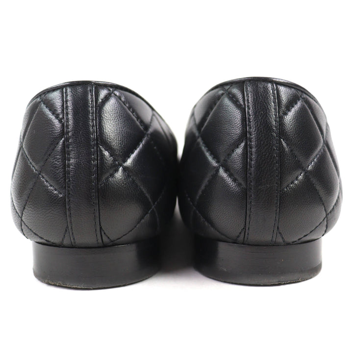 美品△CHANEL シャネル 23A G45047 バレリーナ ココマーク マトラッセ レザー フラットシューズ パンプス 黒 38 レディース 箱袋付き