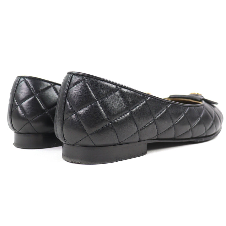 美品△CHANEL シャネル 23A G45047 バレリーナ ココマーク マトラッセ レザー フラットシューズ パンプス 黒 38 レディース 箱袋付き