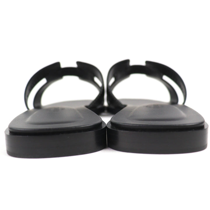未使用品△HERMES エルメス H021056Z オラン ボックスカーフ Hモチーフ フラット サンダル ミュール ブラック 38.5 伊製 レディース