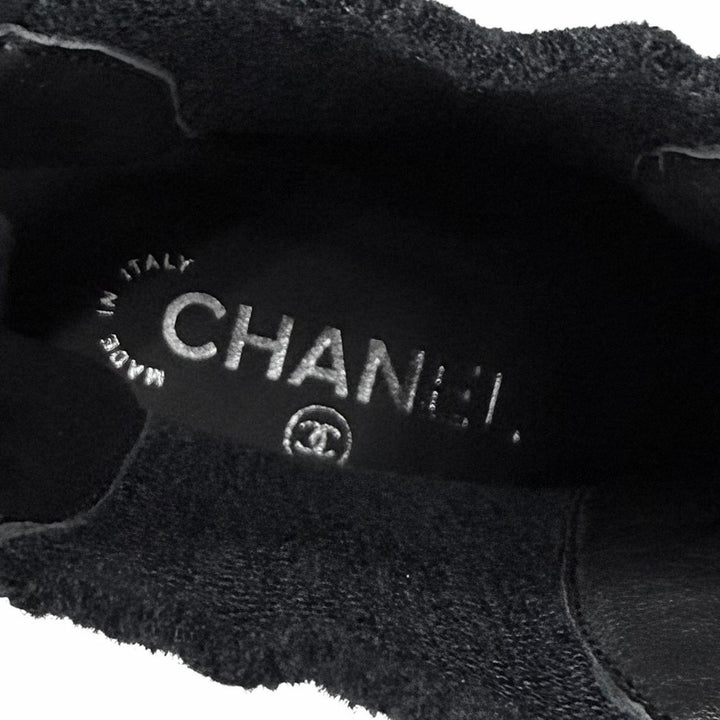 未使用品★CHANEL シャネル 23B G45190 ココマーク マトラッセ サイドゴア スウェードレザー ショートブーツ ネイビー 38 箱・保存袋付き