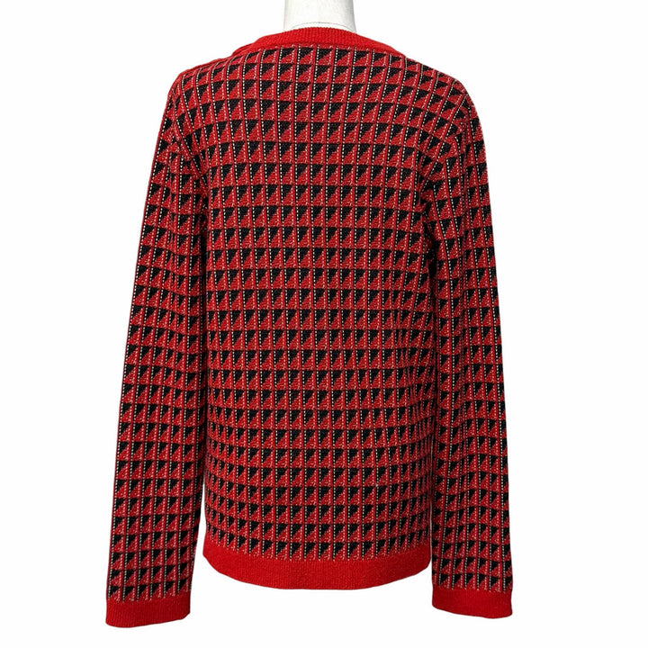 美品★GUCCI グッチ 553812 ウール混 タイガーボタン付 総柄 クルーネック 長袖 ニット セーター レッド ブラック XS イタリア製 正規品