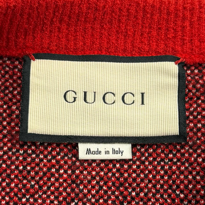 美品★GUCCI グッチ 553812 ウール混 タイガーボタン付 総柄 クルーネック 長袖 ニット セーター レッド ブラック XS イタリア製 正規品