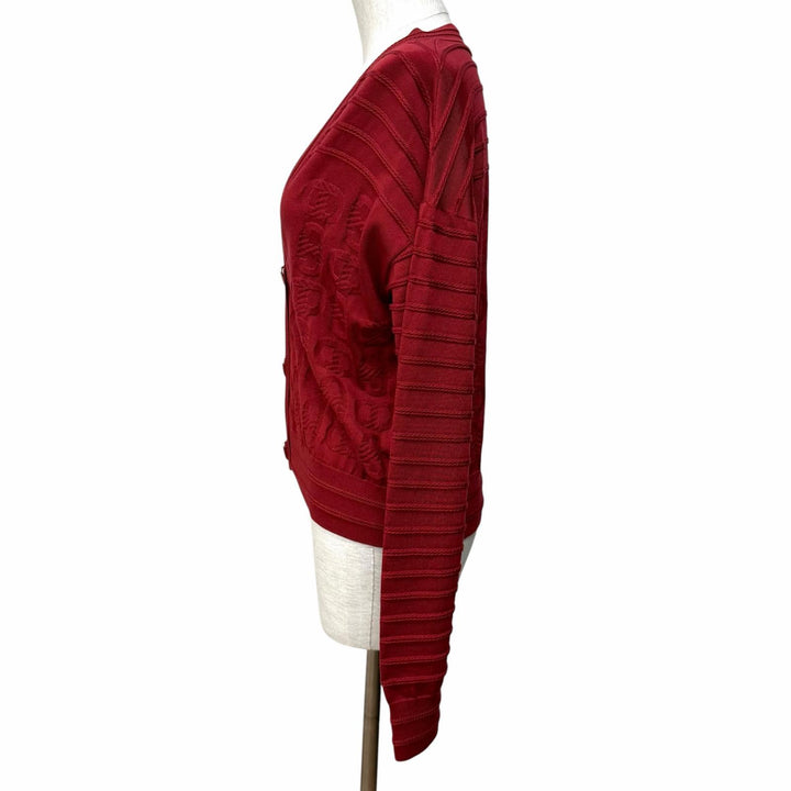 極美品★HERMES エルメス 23SS 3E2706D3 シルク混 シェーヌダンクル Vネック 長袖 ニット カーディガン ボルドー 38 イタリア製 正規品