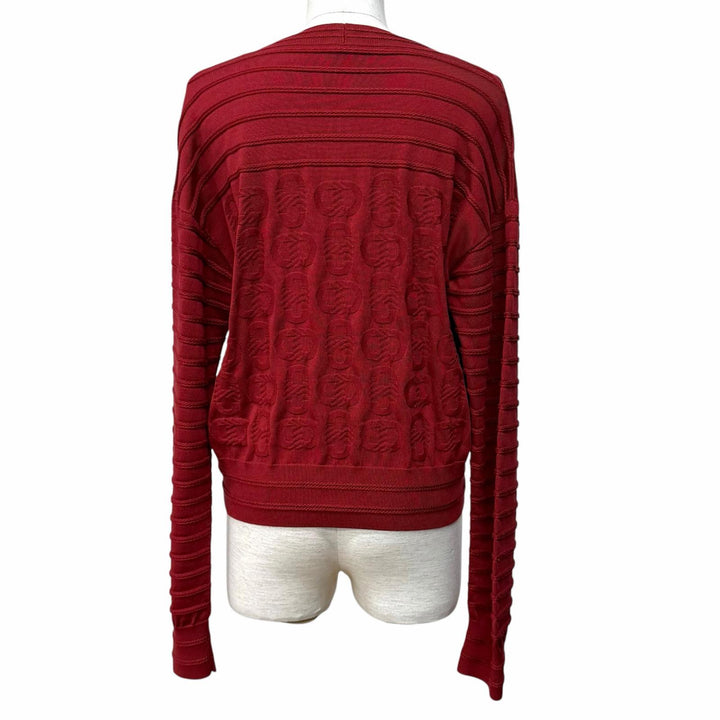 極美品★HERMES エルメス 23SS 3E2706D3 シルク混 シェーヌダンクル Vネック 長袖 ニット カーディガン ボルドー 38 イタリア製 正規品