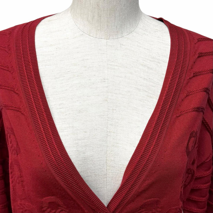 極美品★HERMES エルメス 23SS 3E2706D3 シルク混 シェーヌダンクル Vネック 長袖 ニット カーディガン ボルドー 38 イタリア製 正規品