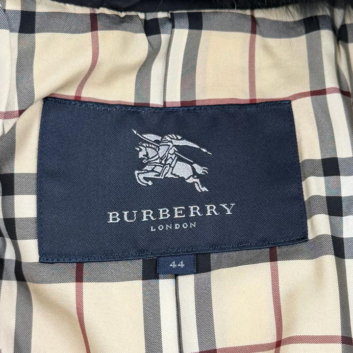 極美品★BURBERRY LONDON バーバリーロンドン FOXファー・ベルト付 ロゴボタン 裏地ノバチェック柄 キルティングコート 黒 44 正規品