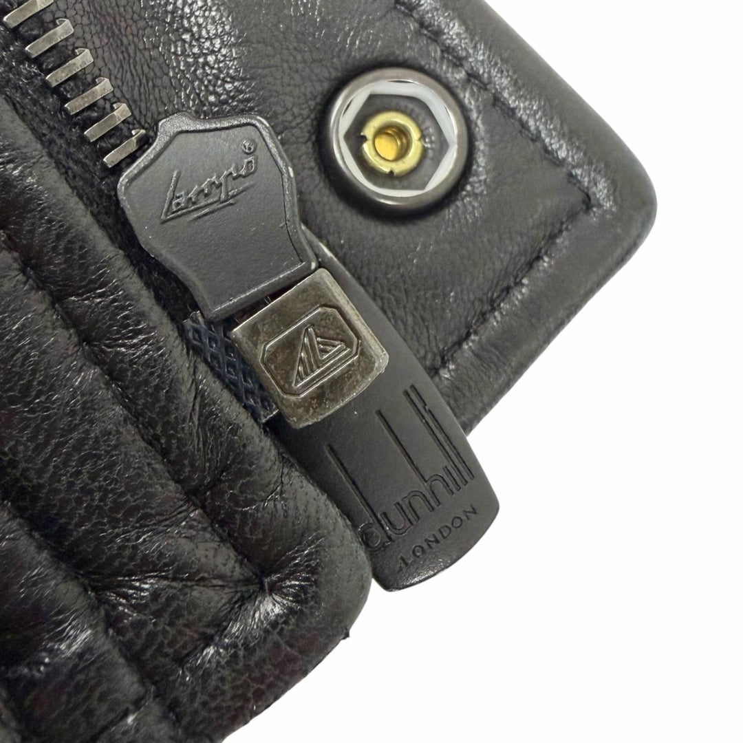 美品□Dunhill ダンヒル ラムスキン レーヨン ワラビーファー レザーダウンジャケット ブラック OS(R fit) イタリア製 正規品 メンズ