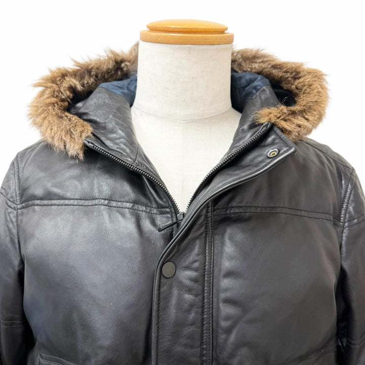 美品□Dunhill ダンヒル ラムスキン レーヨン ワラビーファー レザーダウンジャケット ブラック OS(R fit) イタリア製 正規品 メンズ