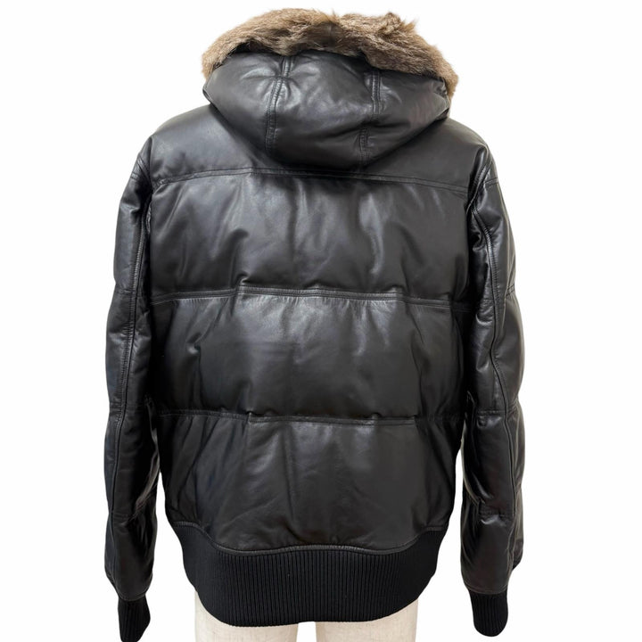 美品□Dunhill ダンヒル ラムスキン レーヨン ワラビーファー レザーダウンジャケット ブラック OS(R fit) イタリア製 正規品 メンズ