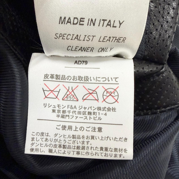 美品□Dunhill ダンヒル ラムスキン レーヨン ワラビーファー レザーダウンジャケット ブラック OS(R fit) イタリア製 正規品 メンズ