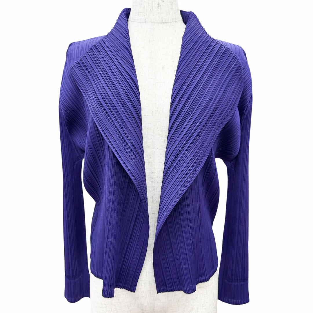 極美品△PLEATS PLEASE プリーツプリーズ イッセイミヤケ 21SS PP11-JO123 ボタンレス 長袖 カーディガン パープル 3 正規品 レディース